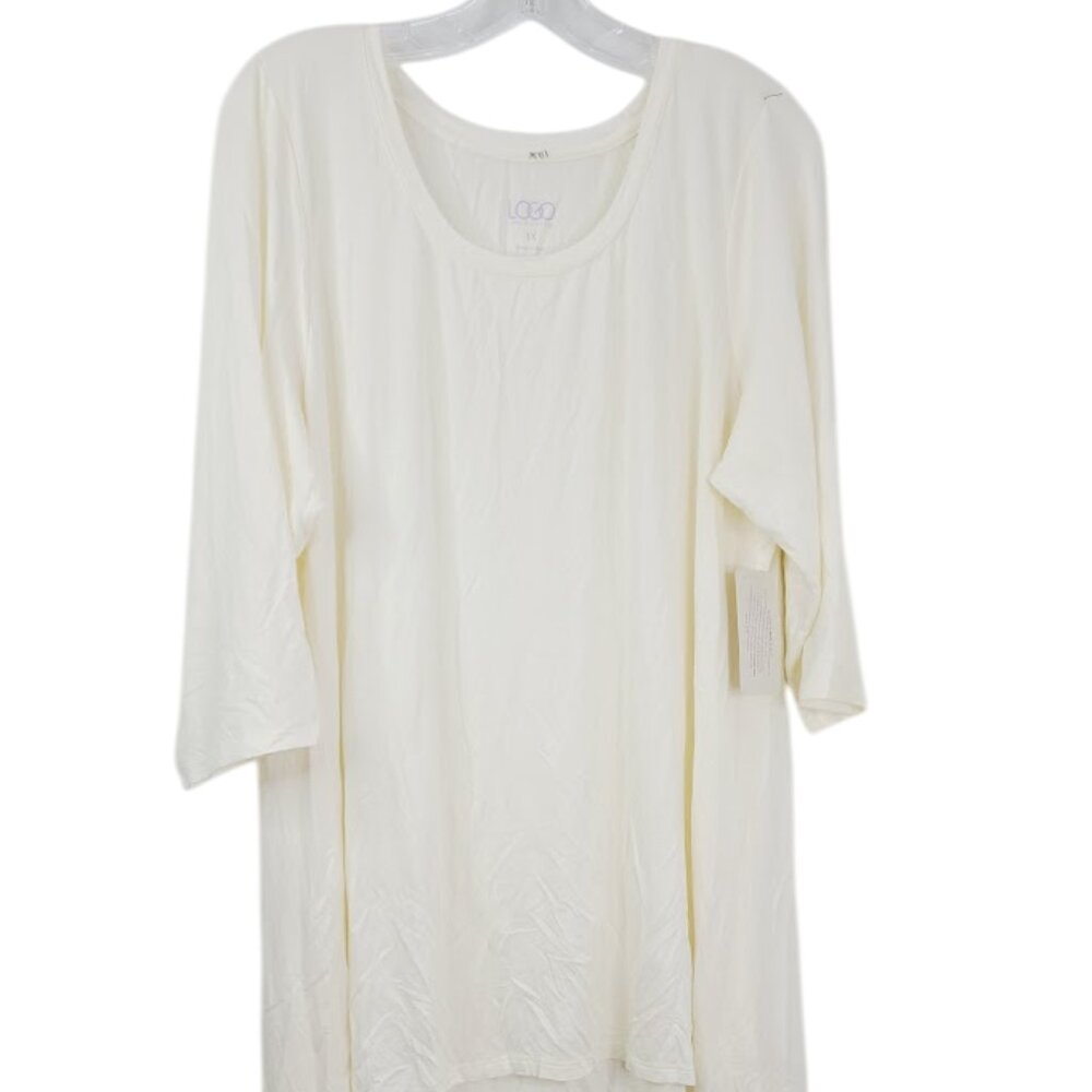 LOGO by‎ Lori Goldstein Women's White Flared Short Sleeve Oversize T-Shirt Sz 1X